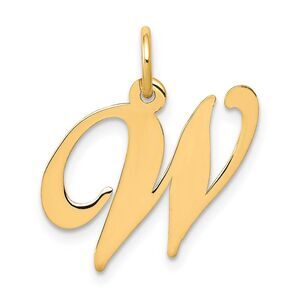14k Yellow Gold, Ella Collection Medium Fancy Script Initial W Pendant